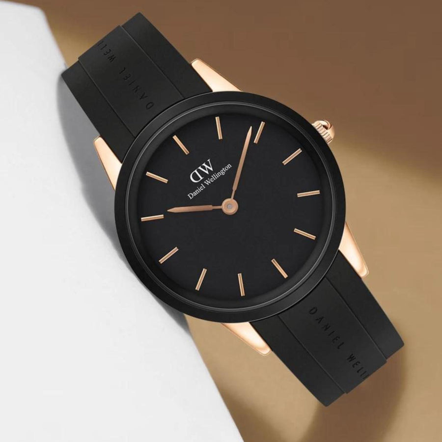 Daniel Wellington Iconic Motion Black Dial Rubber Strap Watch For Women - DW00100426