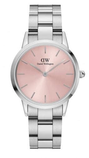 Daniel Wellington Iconic Pink Dial Silver Steel Strap Watch For Women - DW00100325