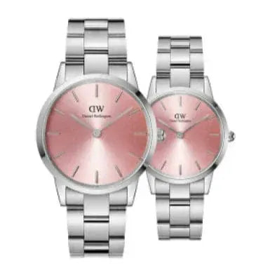 Daniel Wellington Iconic Pink Dial Silver Steel Strap Watch For Women - DW00100329