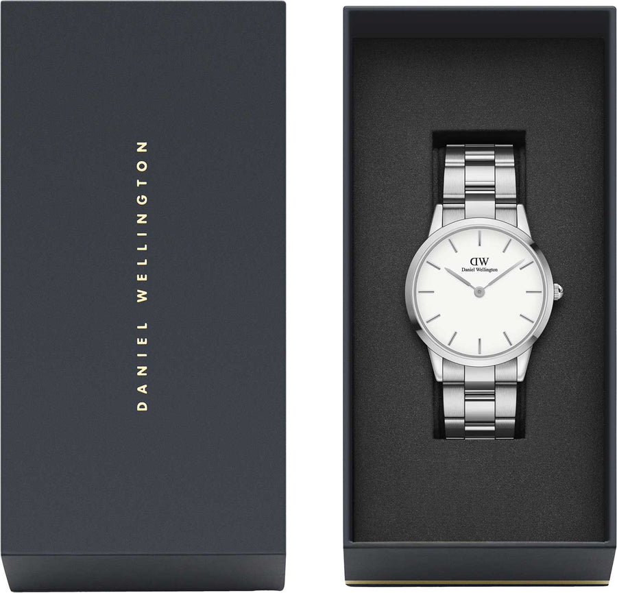Daniel Wellington Iconic White Dial Silver Steel Strap Watch For Men - DW00100341