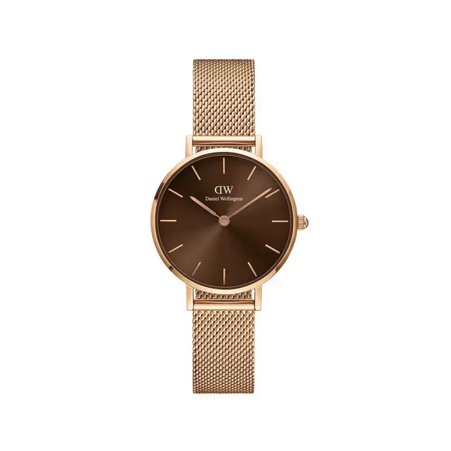 Daniel Wellington Petite Amber Brown Dial Gold Mesh Strap Watch For Women - DW00100476