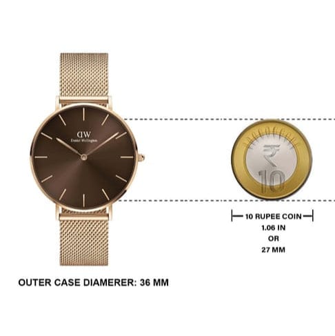 Daniel Wellington Petite Amber Brown Dial Rose Gold Mesh Strap Watch for Women - DW00100478