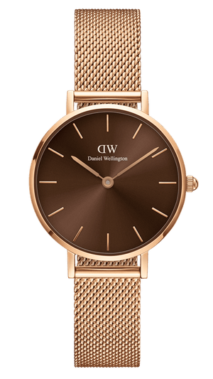 Daniel Wellington Petite Amber Brown Dial Rose Gold Mesh Strap Watch for Women - DW00100478