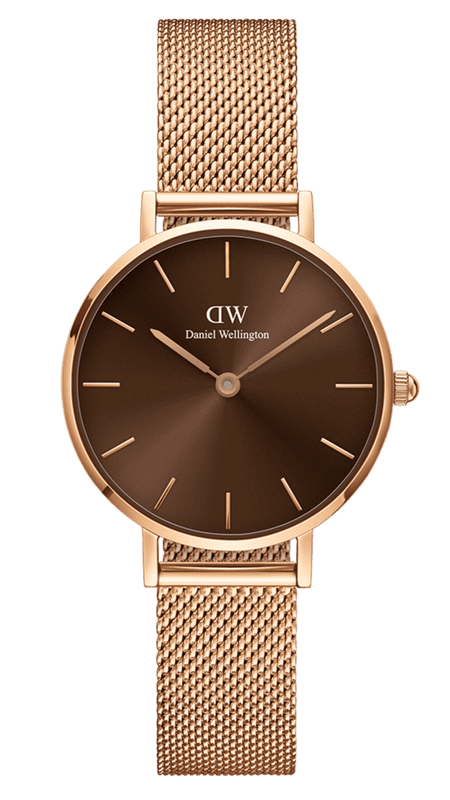 Daniel Wellington Petite Amber Brown Dial Rose Gold Mesh Strap Watch for Women - DW00100478