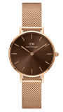 Daniel Wellington Petite Amber Brown Dial Rose Gold Mesh Strap Watch for Women - DW00100478
