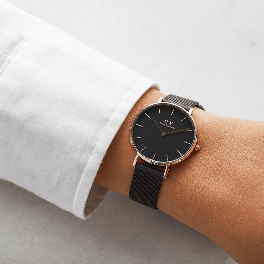 Daniel Wellington Petite Ashfield Black Dial Black Mesh Bracelet Watch Watch For Women - DW00100201