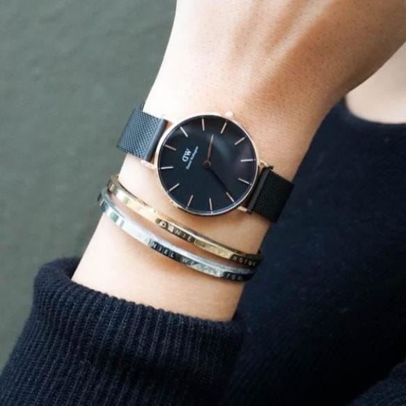 Daniel Wellington Petite Ashfield Black Dial Black Mesh Bracelet Watch Watch For Women - DW00100201
