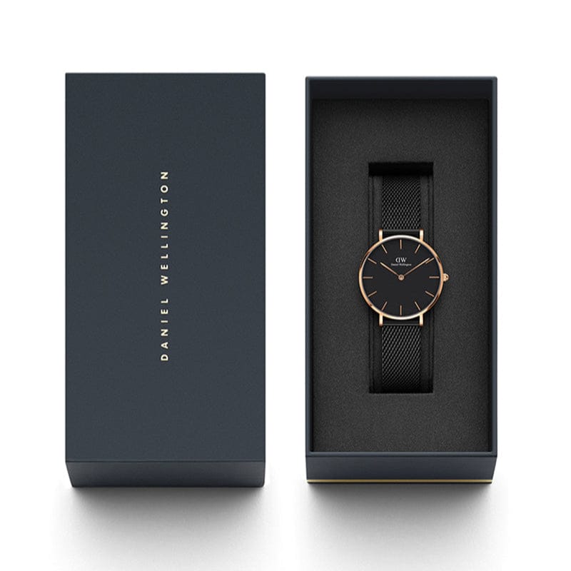 Daniel Wellington Petite Ashfield Black Dial Black Mesh Bracelet Watch Watch For Women - DW00100201
