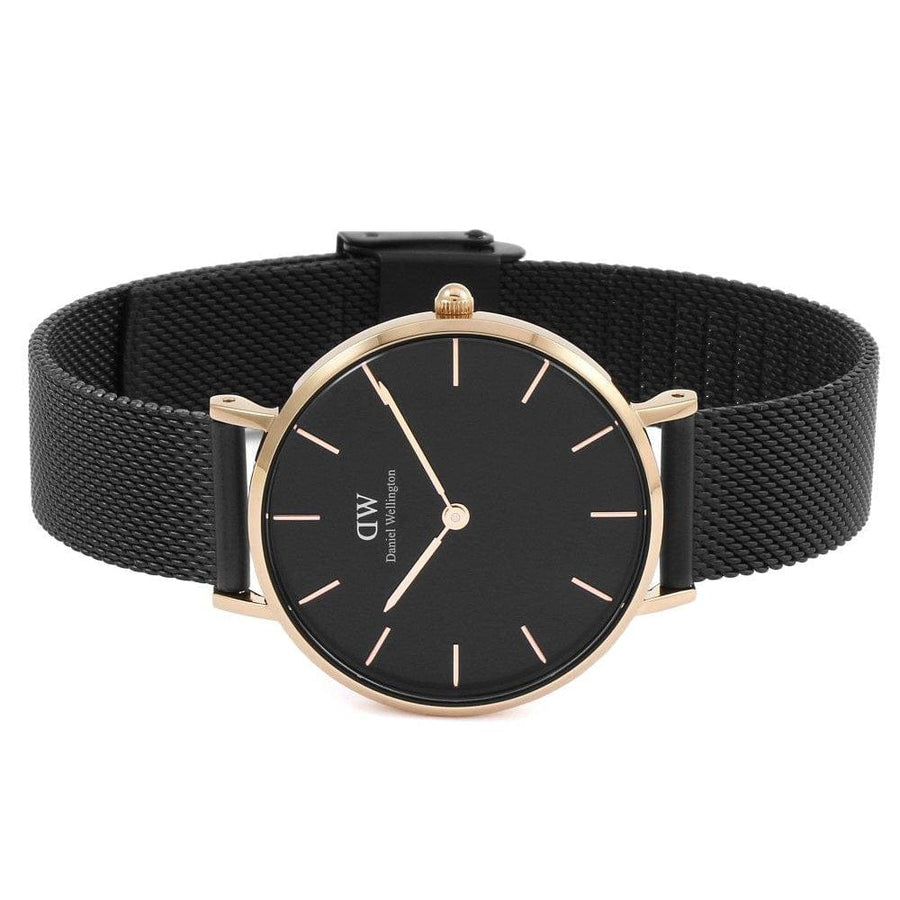 Daniel Wellington Petite Ashfield Black Dial Black Mesh Bracelet Watch Watch For Women - DW00100201