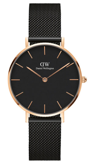Daniel Wellington Petite Ashfield Black Dial Black Mesh Bracelet Watch Watch For Women - DW00100201