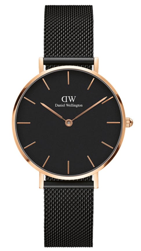 Daniel Wellington Petite Ashfield Black Dial Black Mesh Bracelet Watch Watch For Women - DW00100201