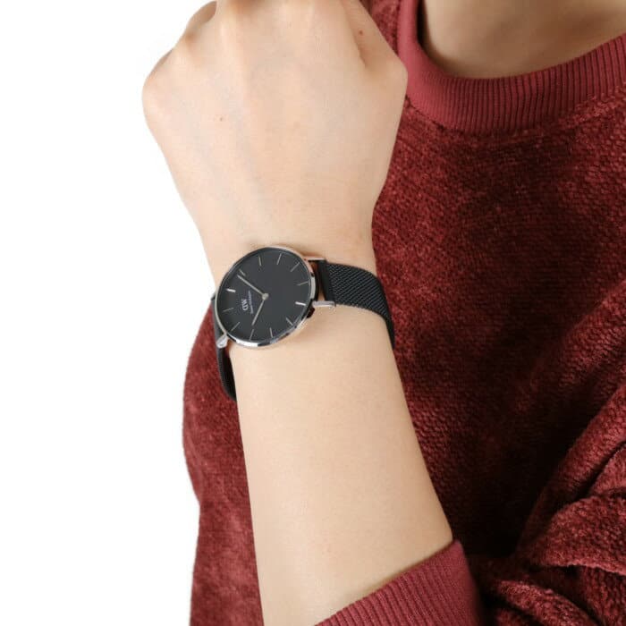 Daniel Wellington Petite Ashfield Black Dial Black Mesh Strap Watch For Women - DW00100202