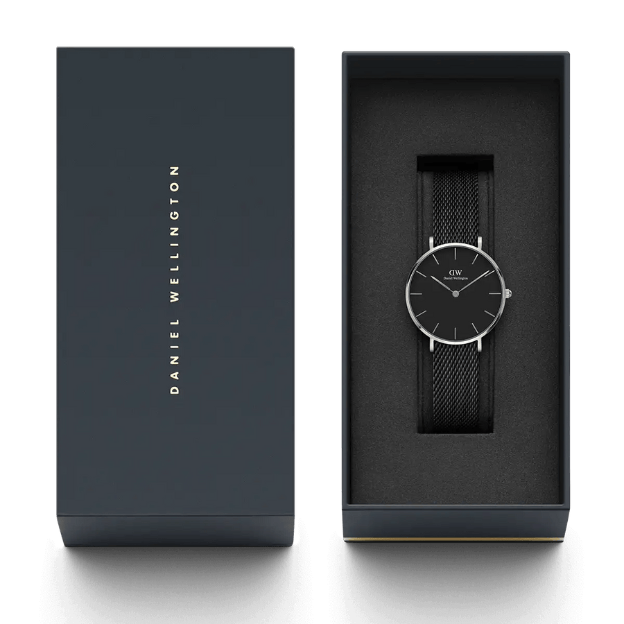 Daniel Wellington Petite Ashfield Black Dial Black Mesh Strap Watch For Women - DW00100202