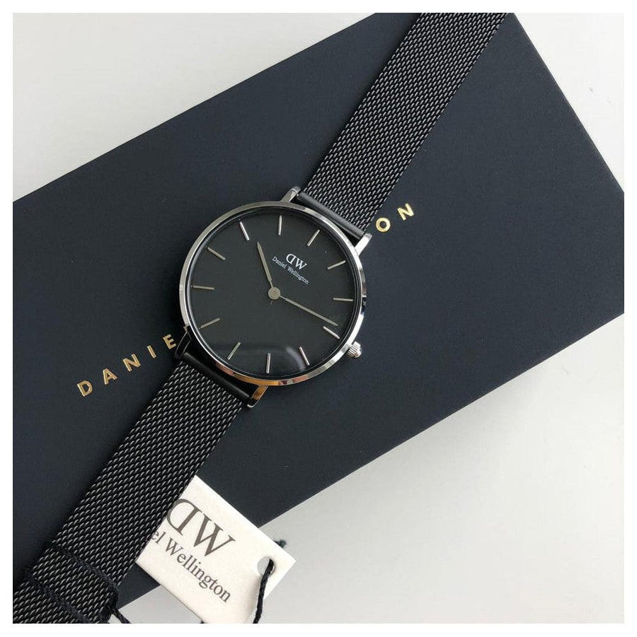 Daniel Wellington Petite Ashfield Black Dial Black Mesh Strap Watch For Women - DW00100202