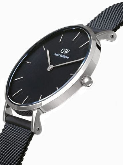 Daniel Wellington Petite Ashfield Black Dial Black Mesh Strap Watch For Women - DW00100202