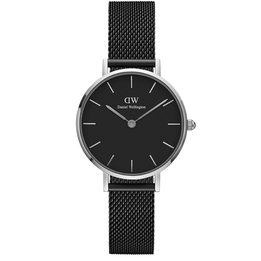 Daniel Wellington Petite Ashfield Black Dial Black Mesh Strap Watch For Women - DW00100202