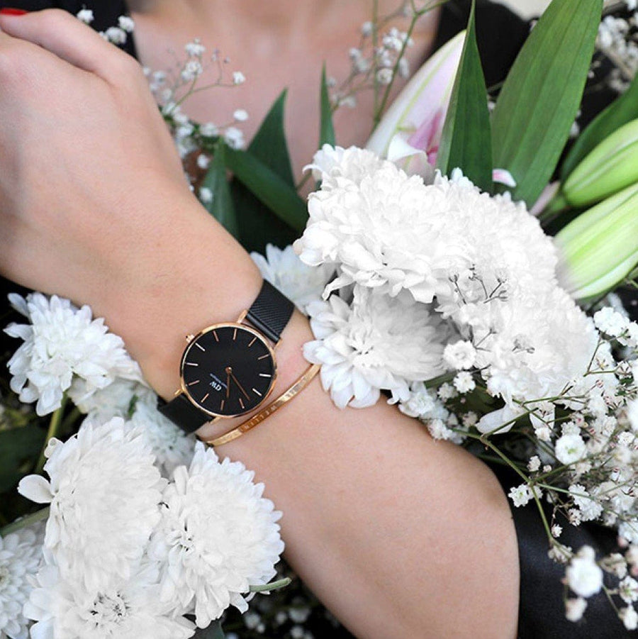 Daniel Wellington Petite Ashfield Black Dial Black Mesh Strap Watch For Women - DW00100245