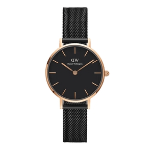 Daniel Wellington Petite Ashfield Black Dial Black Mesh Strap Watch For Women - DW00100245