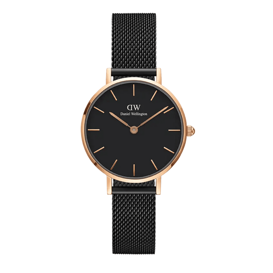Daniel Wellington Petite Ashfield Black Dial Black Mesh Strap Watch For Women - DW00100245