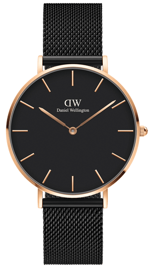 Daniel Wellington Petite Ashfield Black Dial Black Mesh Strap Watch For Women - DW00100245