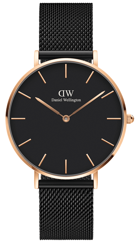 Daniel Wellington Petite Ashfield Black Dial Black Mesh Strap Watch For Women - DW00100245