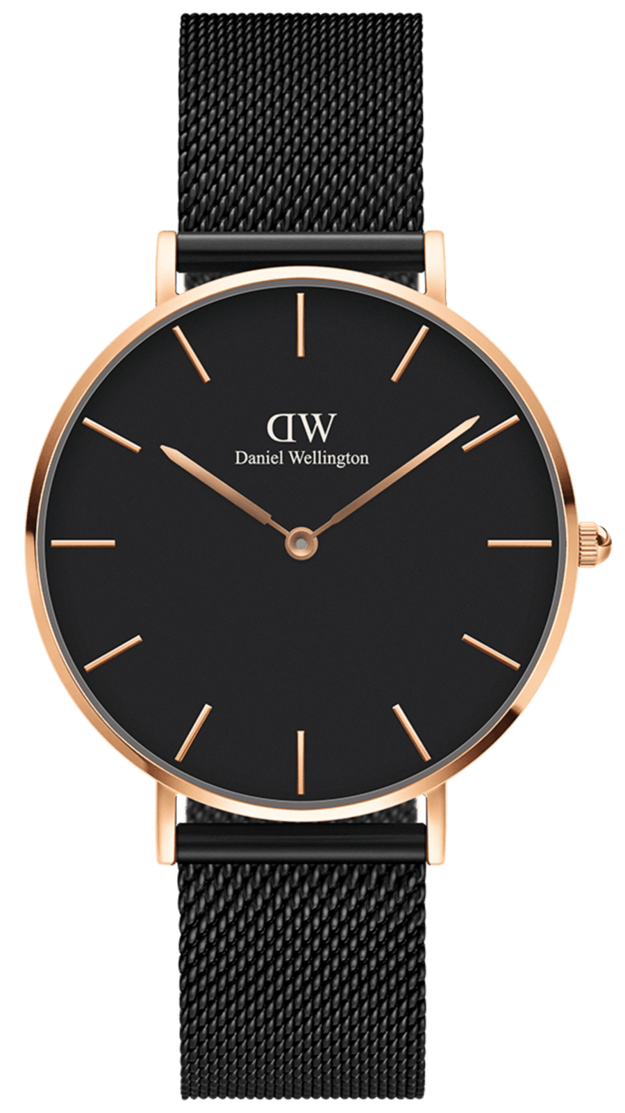 Daniel Wellington Petite Ashfield Black Dial Black Mesh Strap Watch For Women - DW00100245