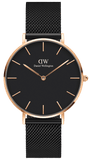 Daniel Wellington Petite Ashfield Black Dial Black Mesh Strap Watch For Women - DW00100245