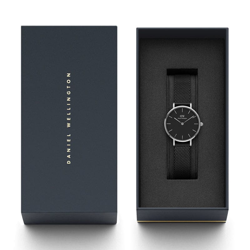 Daniel Wellington Petite Ashfield Black Dial Black Mesh Strap Watch For Women - DW00100246