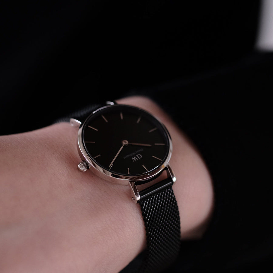 Daniel Wellington Petite Ashfield Black Dial Black Mesh Strap Watch For Women - DW00100246