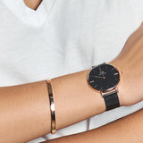 Daniel Wellington Petite Ashfield Black Dial Black Mesh Strap Watch for Women - DW00100307