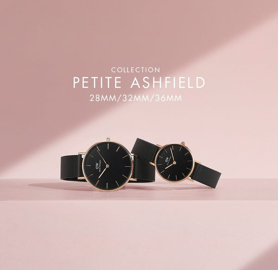 Daniel Wellington Petite Ashfield Black Dial Black Mesh Strap Watch for Women - DW00100307