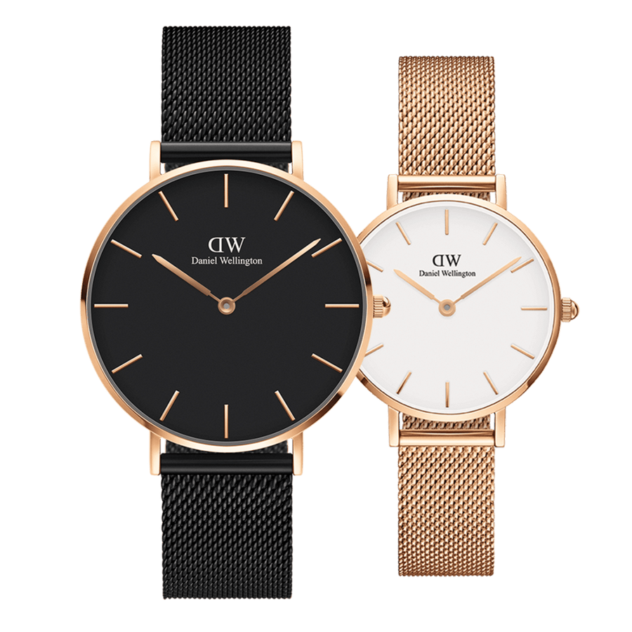 Daniel Wellington Petite Ashfield Black Dial Black Mesh Strap Watch for Women - DW00100307