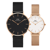 Daniel Wellington Petite Ashfield Black Dial Black Mesh Strap Watch for Women - DW00100307