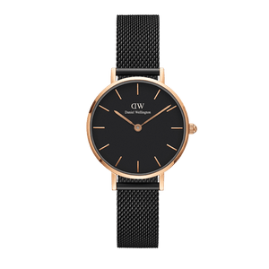 Daniel Wellington Petite Ashfield Black Dial Black Mesh Strap Watch for Women - DW00100307