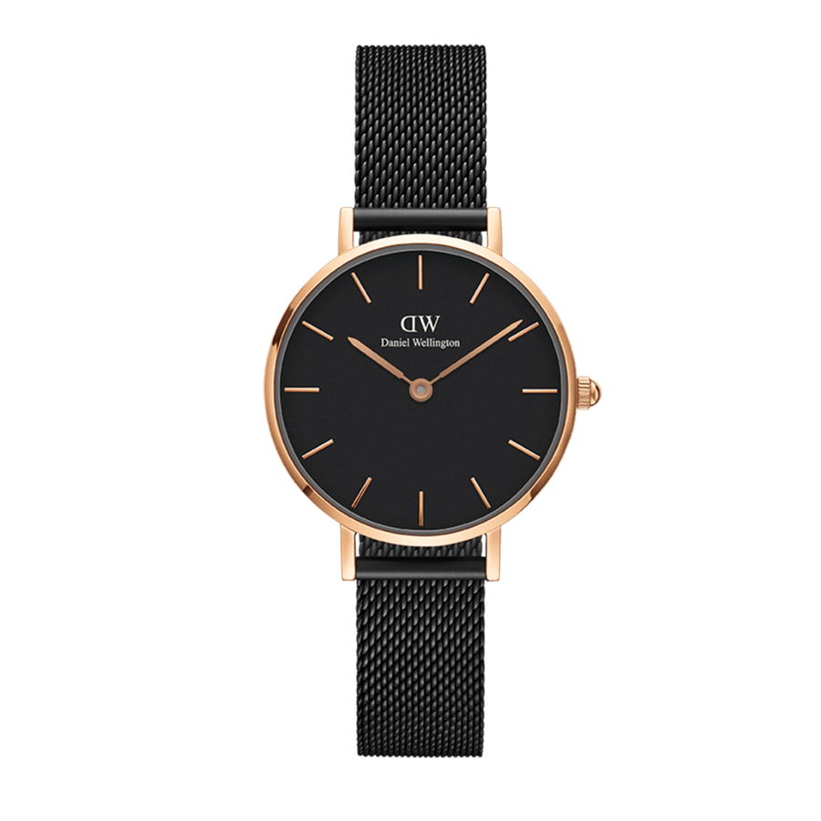 Daniel Wellington Petite Ashfield Black Dial Black Mesh Strap Watch for Women - DW00100307
