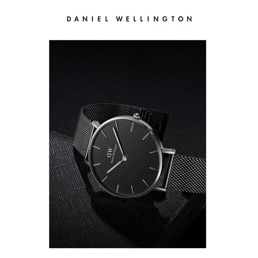 Daniel Wellington Petite Ashfield Black Dial Black Mesh Strap Watch For Women - DW00100308