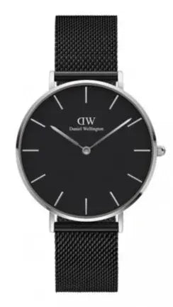 Daniel Wellington Petite Ashfield Black Dial Black Mesh Strap Watch For Women - DW00100308