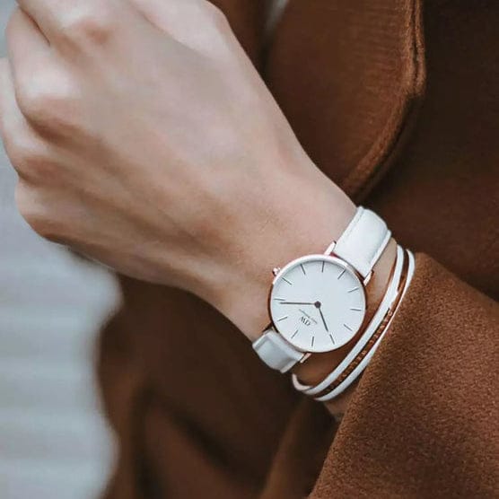 Daniel Wellington Petite Bondi White Dial White Leather Strap Watch for Women - DW00100189