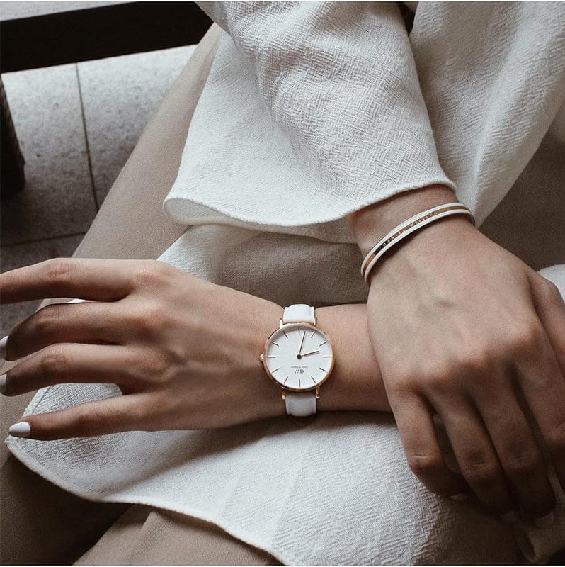 Daniel Wellington Petite Bondi White Dial White Leather Strap Watch for Women - DW00100189
