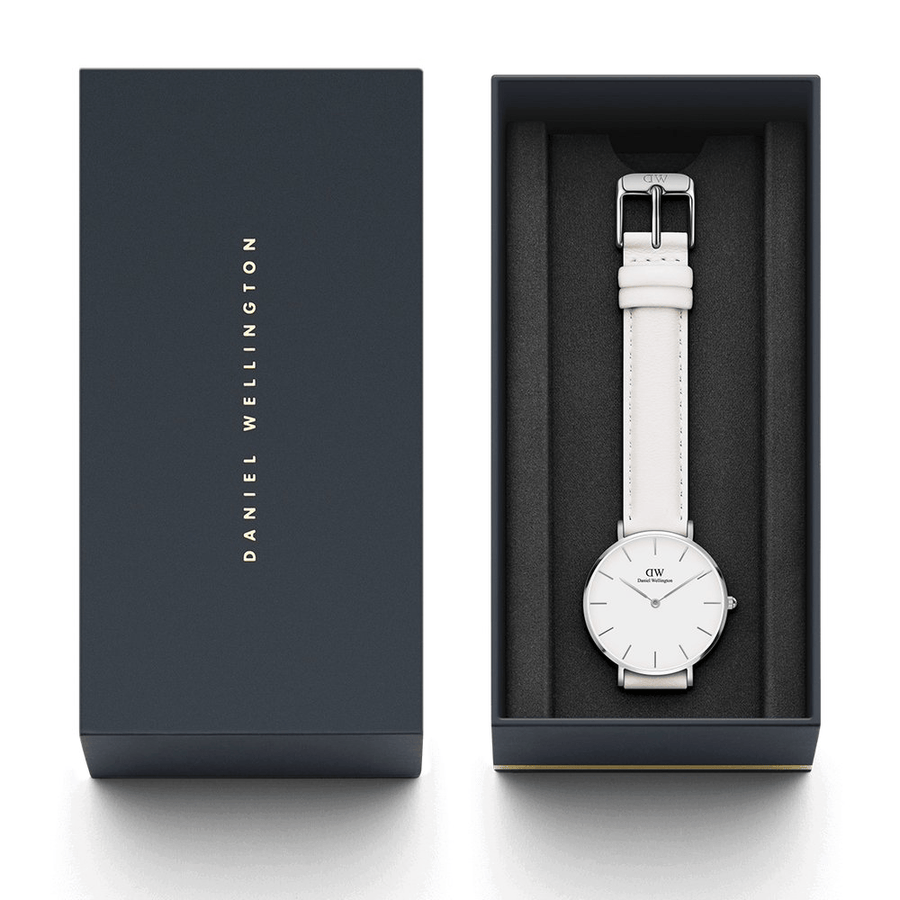 Daniel Wellington Petite Bondi White Dial White Leather Strap Watch For Women - DW00100190