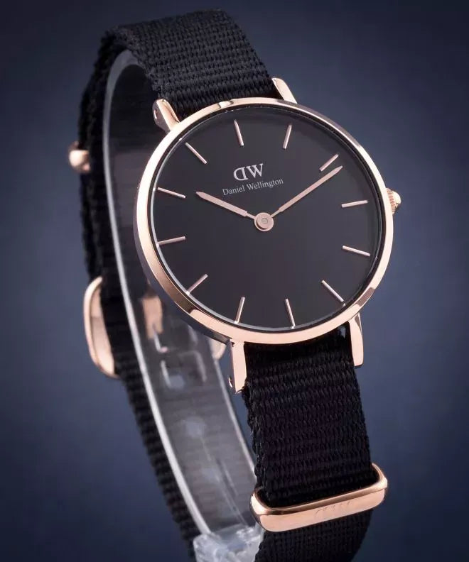 Daniel Wellington Petite Cornwall Black Dial Black Nylon Strap Watch for Women - DW00100247