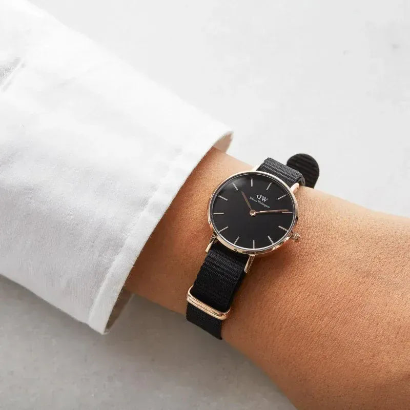 Daniel Wellington Petite Cornwall Black Dial Black Nylon Strap Watch for Women - DW00100247