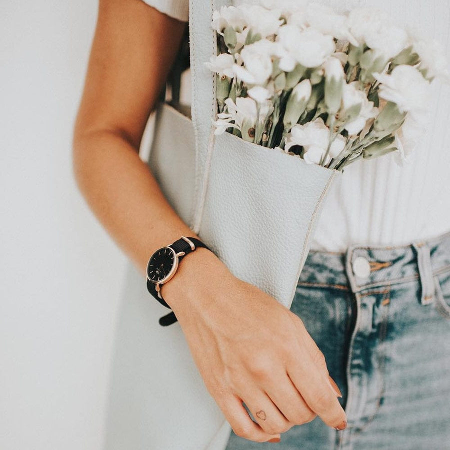 Daniel Wellington Petite Cornwall Black Dial Black Nylon Strap Watch for Women - DW00100247