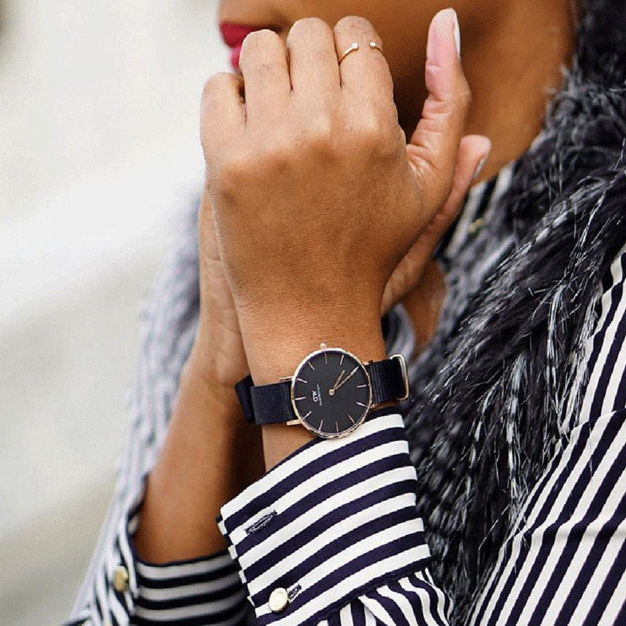 Daniel Wellington Petite Cornwall Black Dial Black Nylon Strap Watch for Women - DW00100247