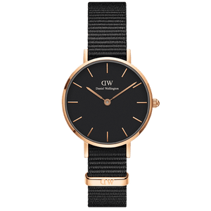 Daniel Wellington Petite Cornwall Black Dial Black Nylon Strap Watch for Women - DW00100247
