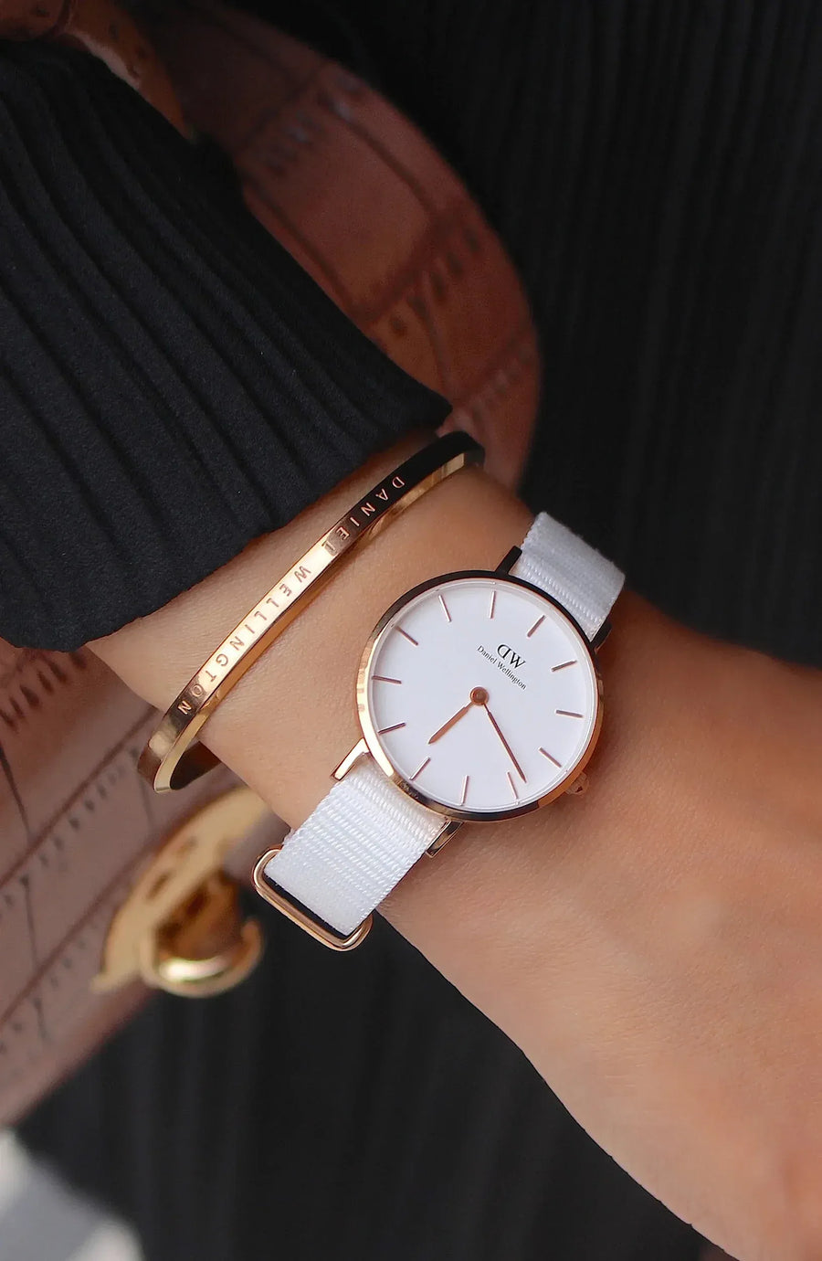 Daniel Wellington Petite Dover Quartz White Dial White NATO Strap Watch For Women - DW001000313