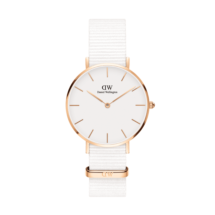 Daniel Wellington Petite Dover Quartz White Dial White NATO Strap Watch For Women - DW001000313