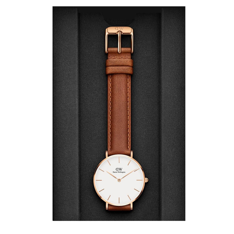 Daniel Wellington Petite Durham White Dial Brown Leather Strap Watch For Women - DW00100172