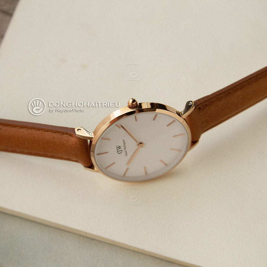 Daniel Wellington Petite Durham White Dial Brown Leather Strap Watch For Women - DW00100172