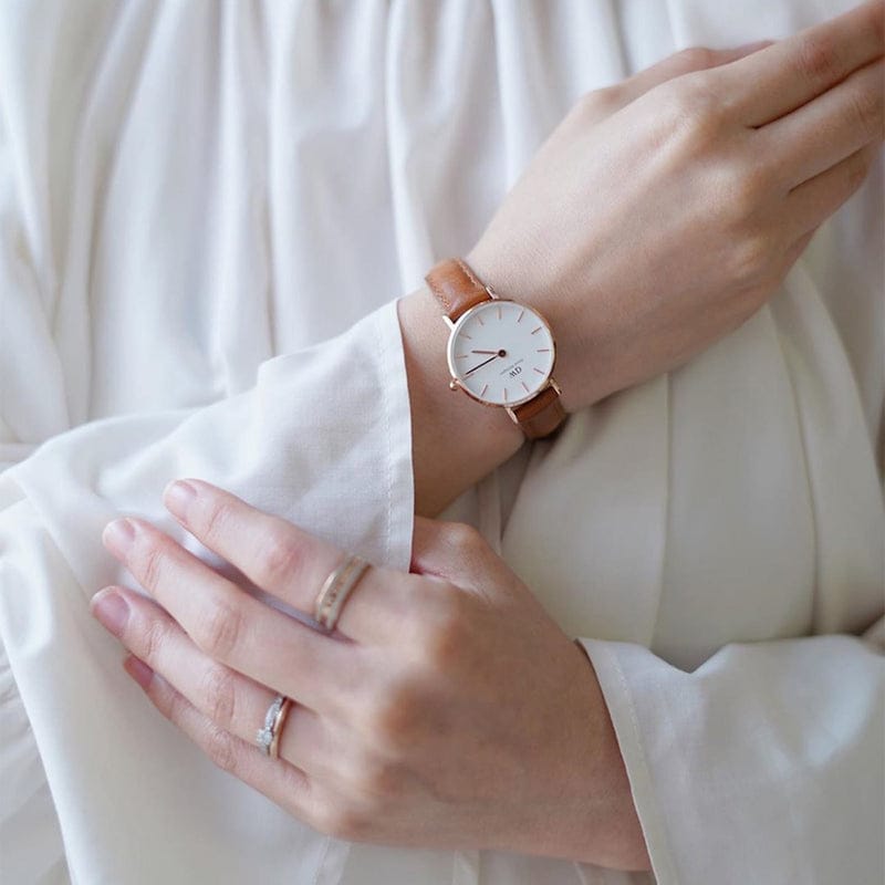 Daniel Wellington Petite Durham White Dial Brown Leather Strap Watch For Women - DW00100172
